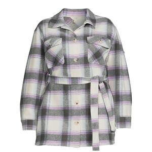Terra & Sky Plaid Belted Women's Jacket Size 4X NWOT